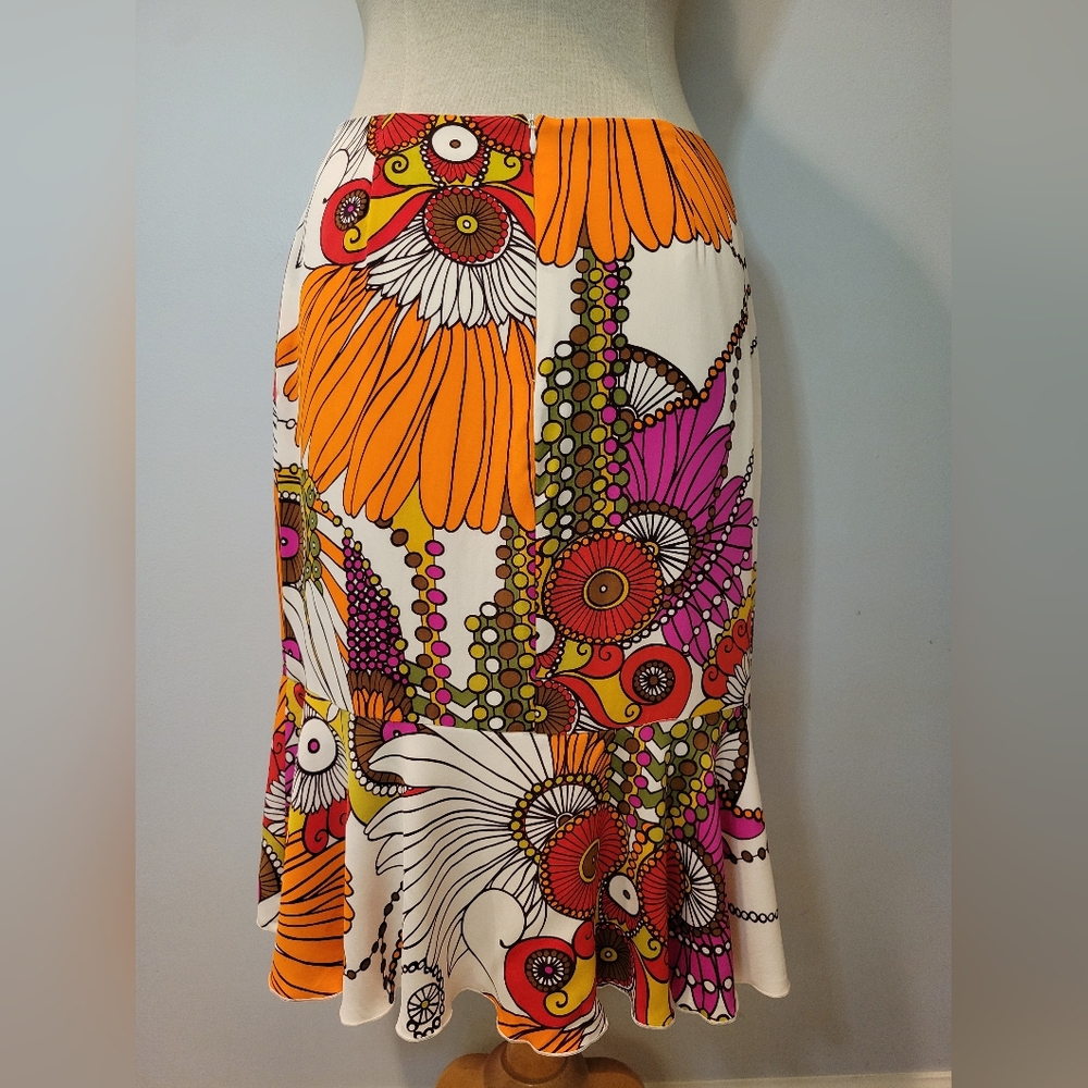 Trina Turk Floral Fit and Flare Silk Y2K Skirt SZ 8 - Picture 6 of 12